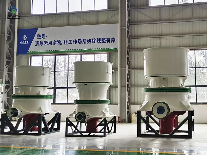 DP cone crusher production workshop showing assembly of crushing components