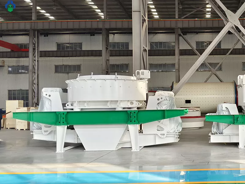 Sand making crusher machine rotor and wear parts close-up at workshop