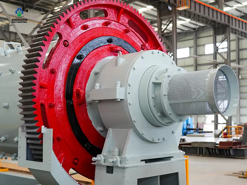 Ball mill shell and components being assembled in workshop