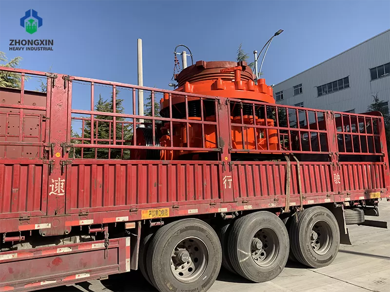 Symons 7ft cone crusher loaded on trailer for delivery to customer site