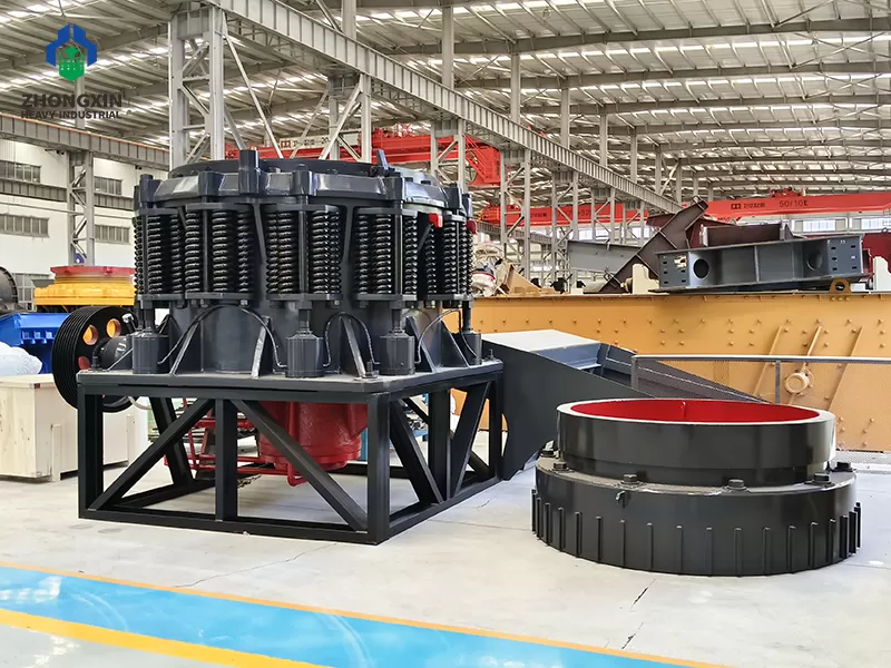 Cone rock crusher complete unit with motor base and drive system