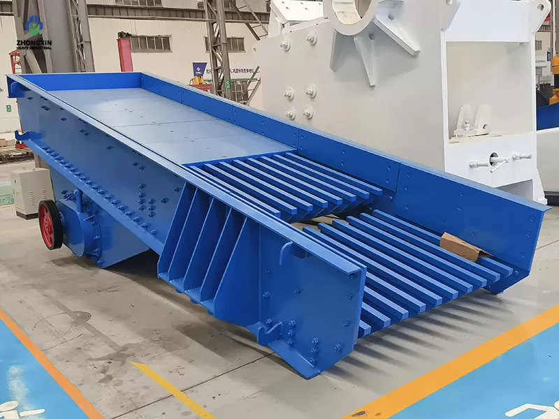 ZSWT vibrating feeder displayed in production workshop before delivery and quality inspection