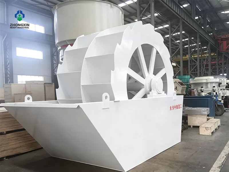Heavy-duty wheel bucket sand washer in the manufacturing workshop ready for quality inspection