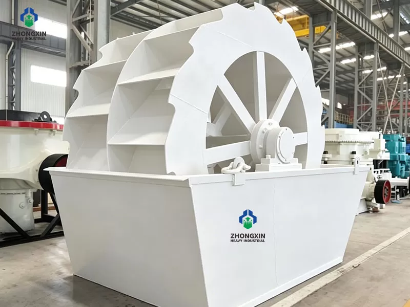 Wheel bucket sand washing equipment displayed in modern production workshop before shipment