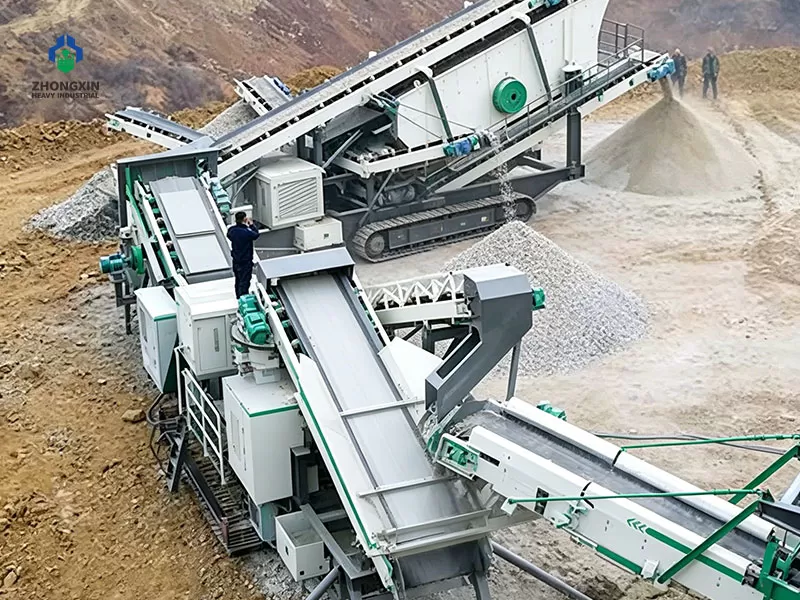 Mobile jaw crushing plant jaw plate and toggle plate assembly close-up