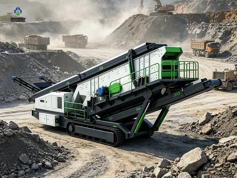 Crawler mobile crushing and screening plant operating in mining site with high efficiency
