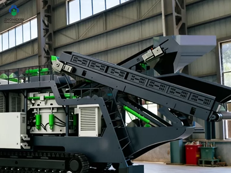 Tracked cone crusher station displayed in crusher factory with advanced mobile crushing technology
