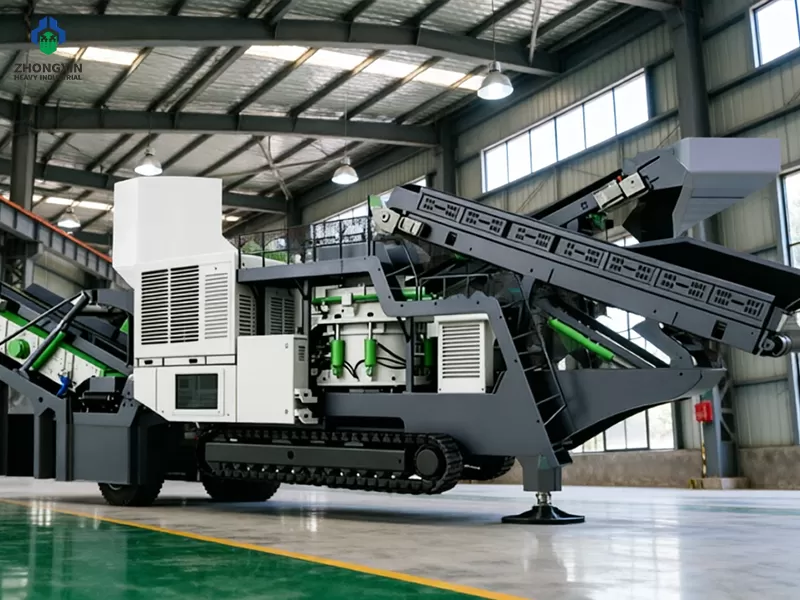 Heavy-duty crawler cone crusher station assembly line in the manufacturing factory