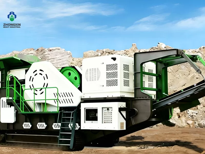 Crawler jaw crusher station loaded on trailer for delivery to customer site