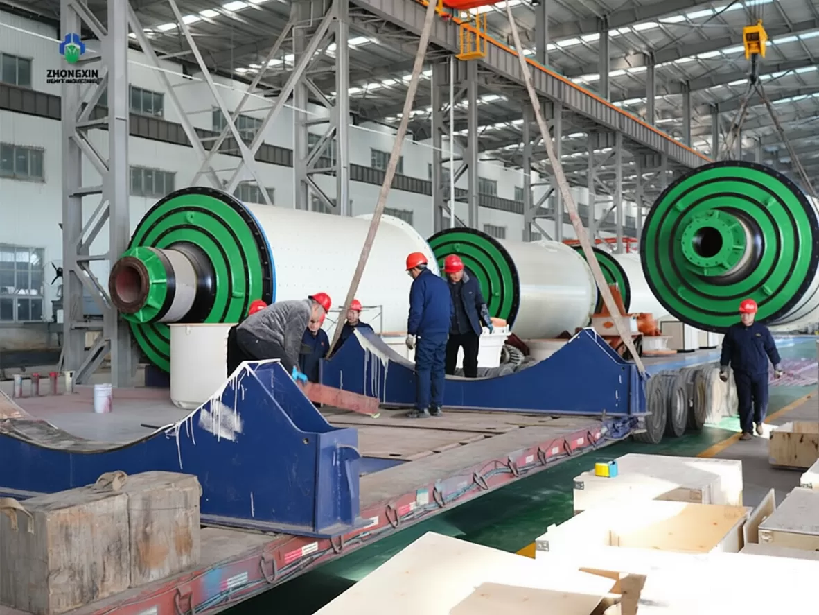 Heavy-duty ball mill equipment production in factory workshop with quality inspection